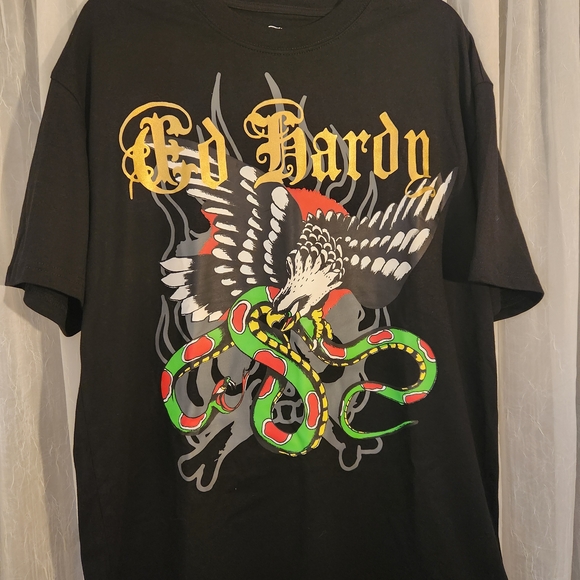 NWT Ed Hardy Black Tee with Snake and Eagle Tattoo Art Design, Men's Size Large - Picture 1 of 7
